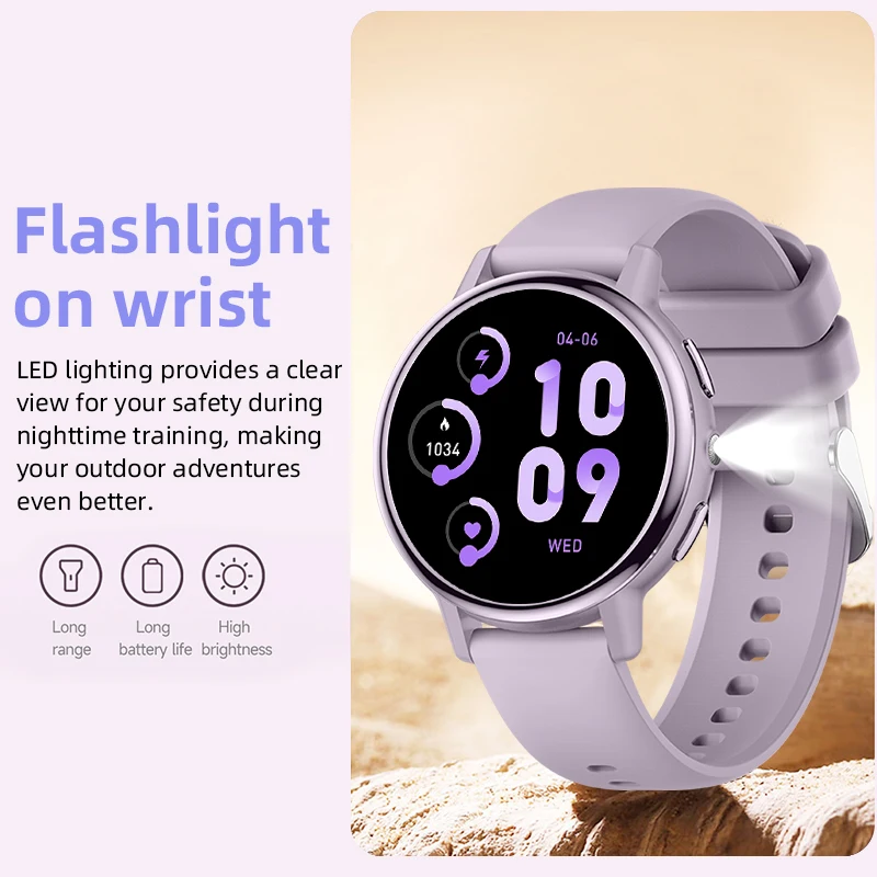Smart Watch Ladies Full Touch Screen Flashlight Sports Fitness Bluetooth Call Waterproof Smartwatch Ladies Gifts For Android IOS