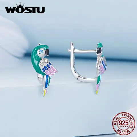 WOSTU 925 Sterling Silver Rainbow Papegoja Örhängen För Kvinnor Söt Husdjur Fågel CZ Örhängen Flicka Födelsedagssmycken Familjepresent 10 best sales papegojesmycken - №1