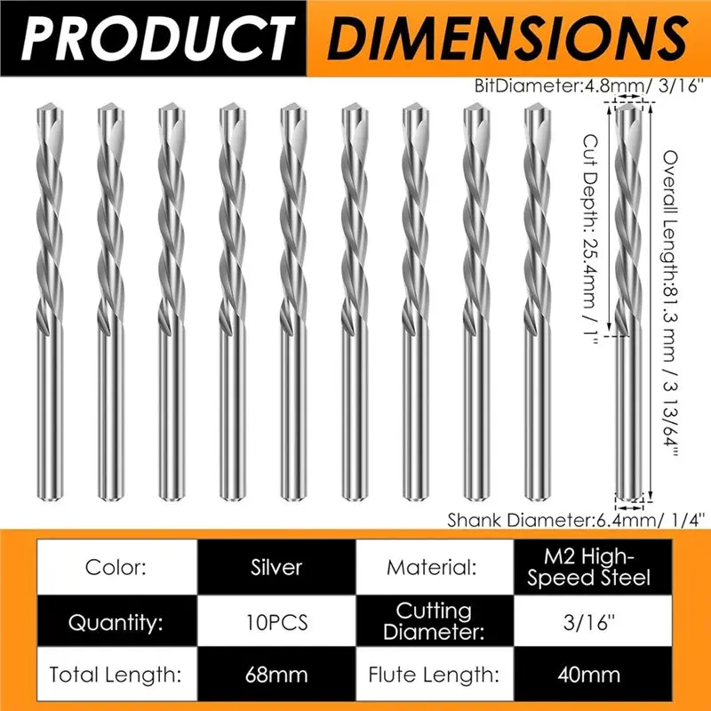PHFU-Drywall Router Bits 10Pcs Set 3/16" Guidepoint Cutting M2 Speed Steel Spiral Saw And Cutout Tool Power Tools