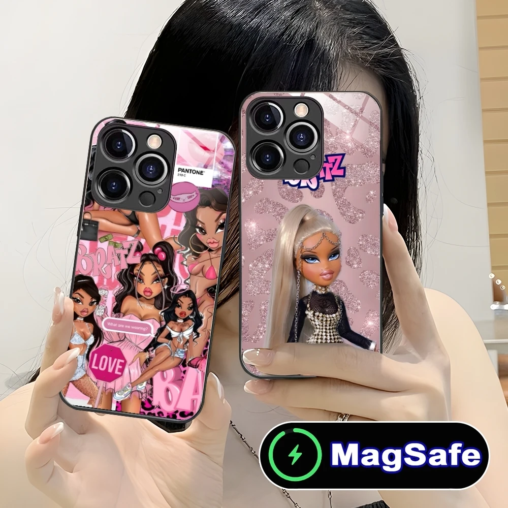 Painting B-Bratz Colour Mobile Cell Phone Case for iPhone 16 15 14 13 12 11 Pro Max Plus Mini MagSafe Wireless Charging Glass Co