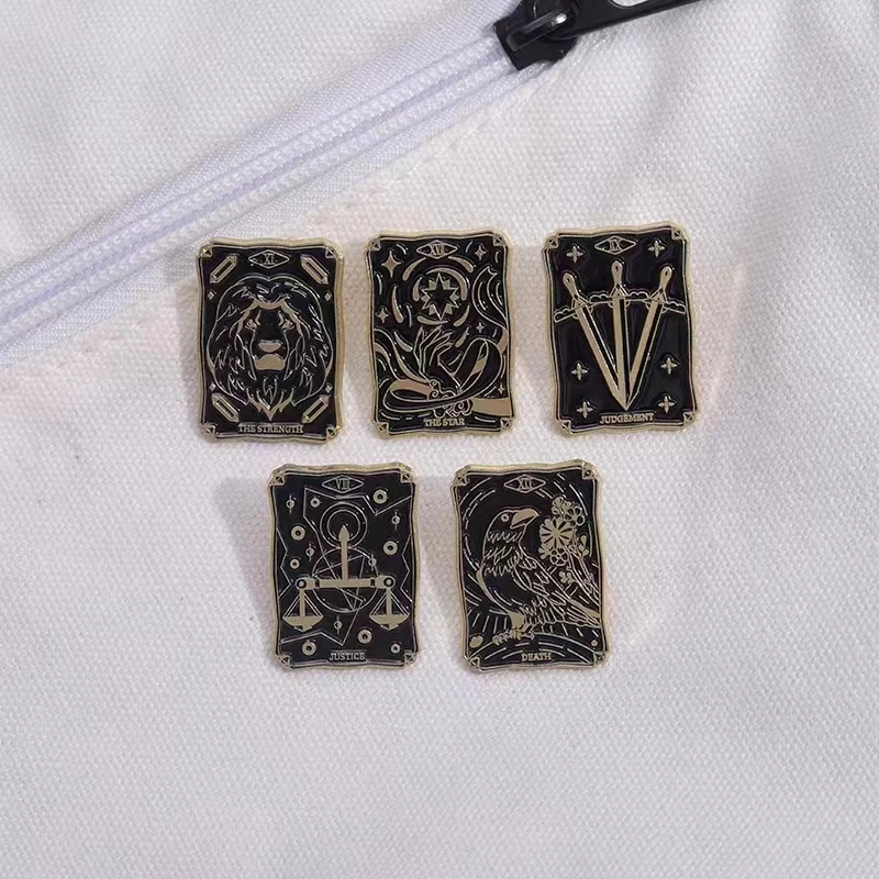 

Sun Moon Stars Tarot Enamel Pins Custom Card Game Divination Witch Dark Punk Brooches Lapel Badges Jewelry Party Gift Wholesale