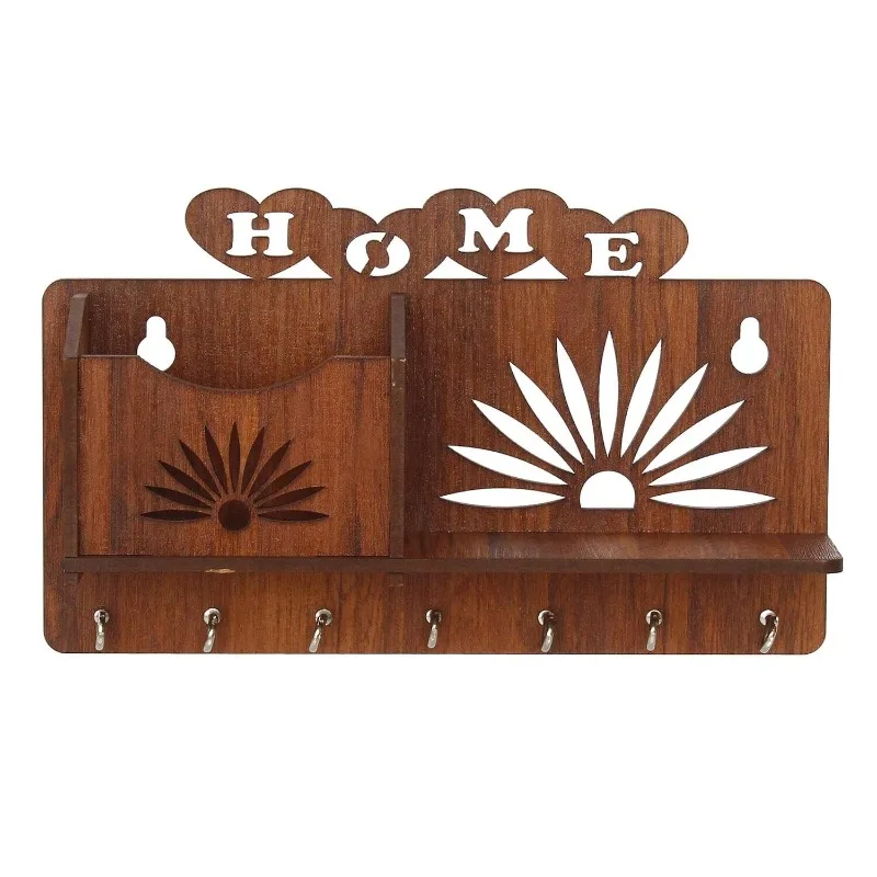 Wall Mounted Wooden Home Design Key Chain Holder/Key Holder- 7 Hooks Brown