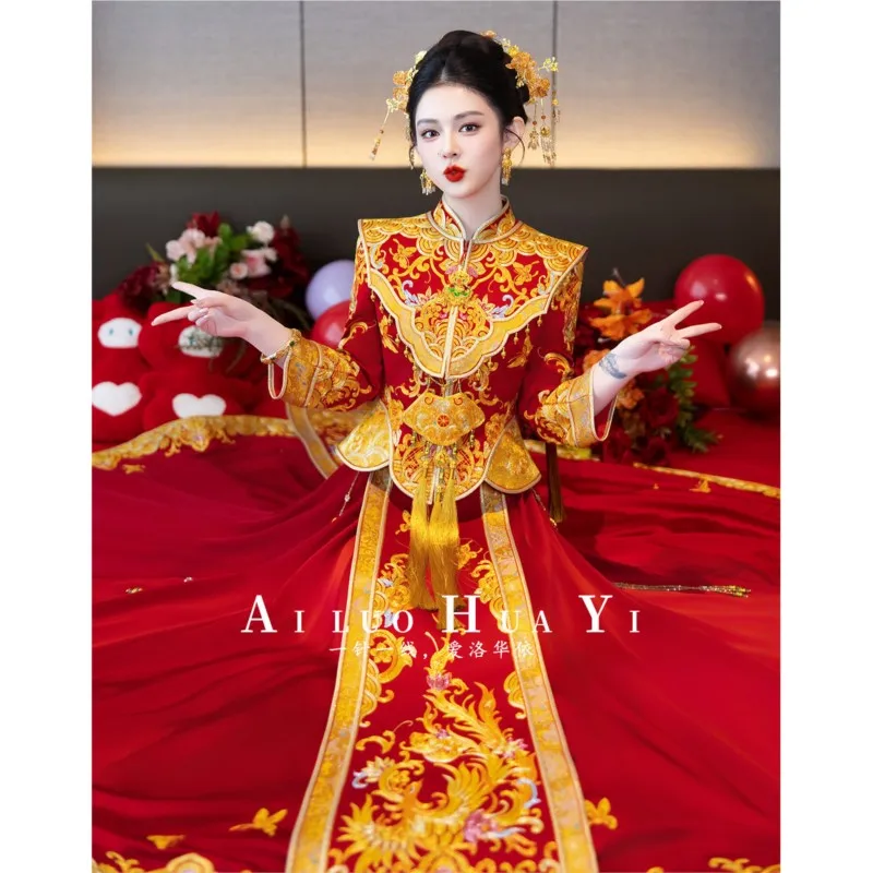 

Velvet heavy industry dragon and phoenix new style wedding dress bride's Chinese-style