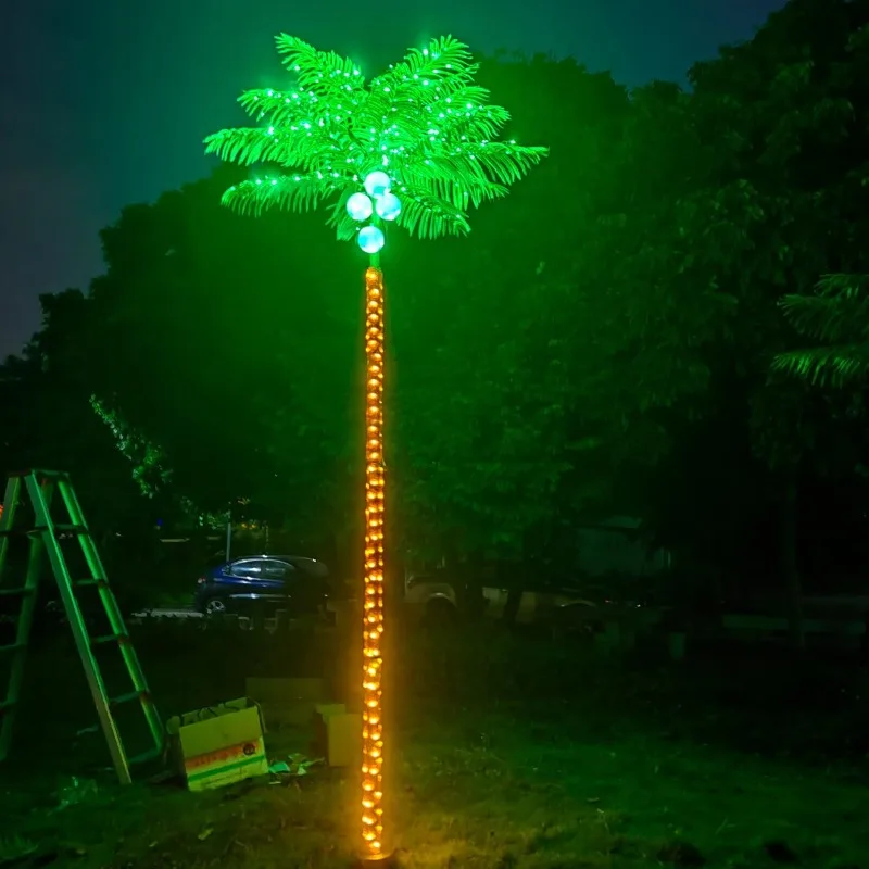 

Trees for Outside Patio, 9.5Ft 305 LED Lighting Artificial Palm Tree with Coconuts, Outdoor Pool Tropical Decorations for H