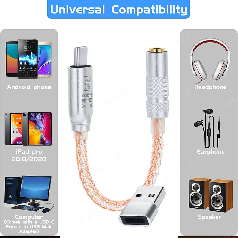 نوع C إلى 3.5 مللي متر مضخم ضوت سماعات الأذن CX31993 MAX97220 رقاقة مزدوجة جهاز فك ترميز الصوت IEM AMP محول الهاتف الذكي آيفون 15 سامسونج