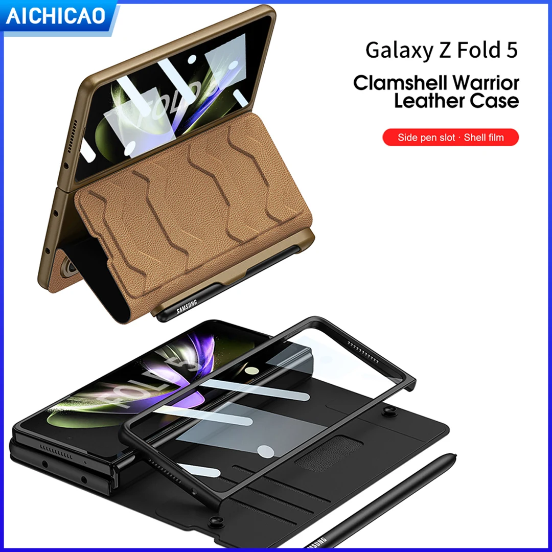 

ACC-Leather Cover for Samsung Galaxy Z Fold 5, Flip Shell and Membrane, High Quality, Integrated Phone Cases