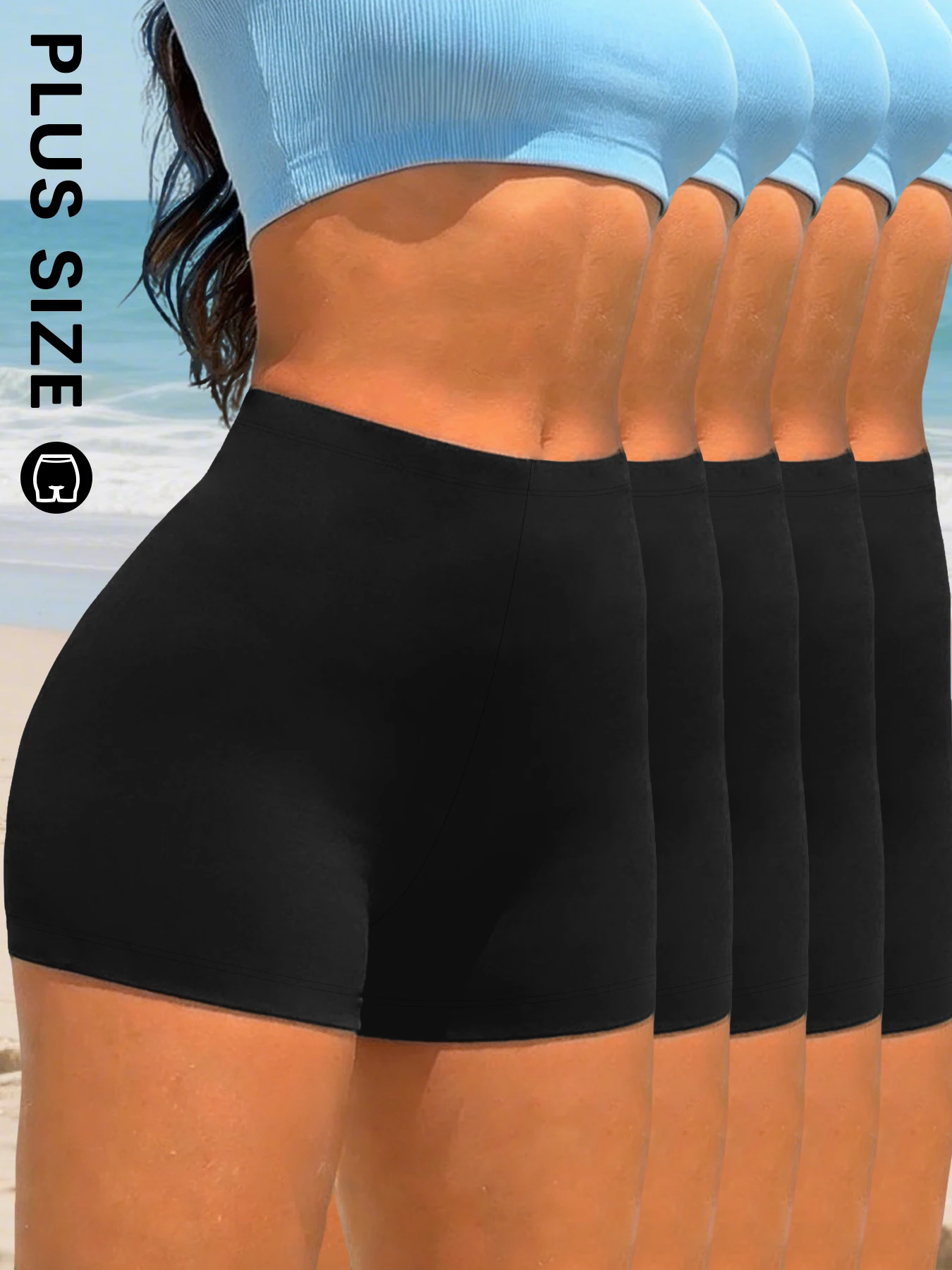 

5 pack Plus Size High Elasticity Sports Shorts Biker Shorts For Women Super Soft Yoga Running Gym Fitness Women's Activewear