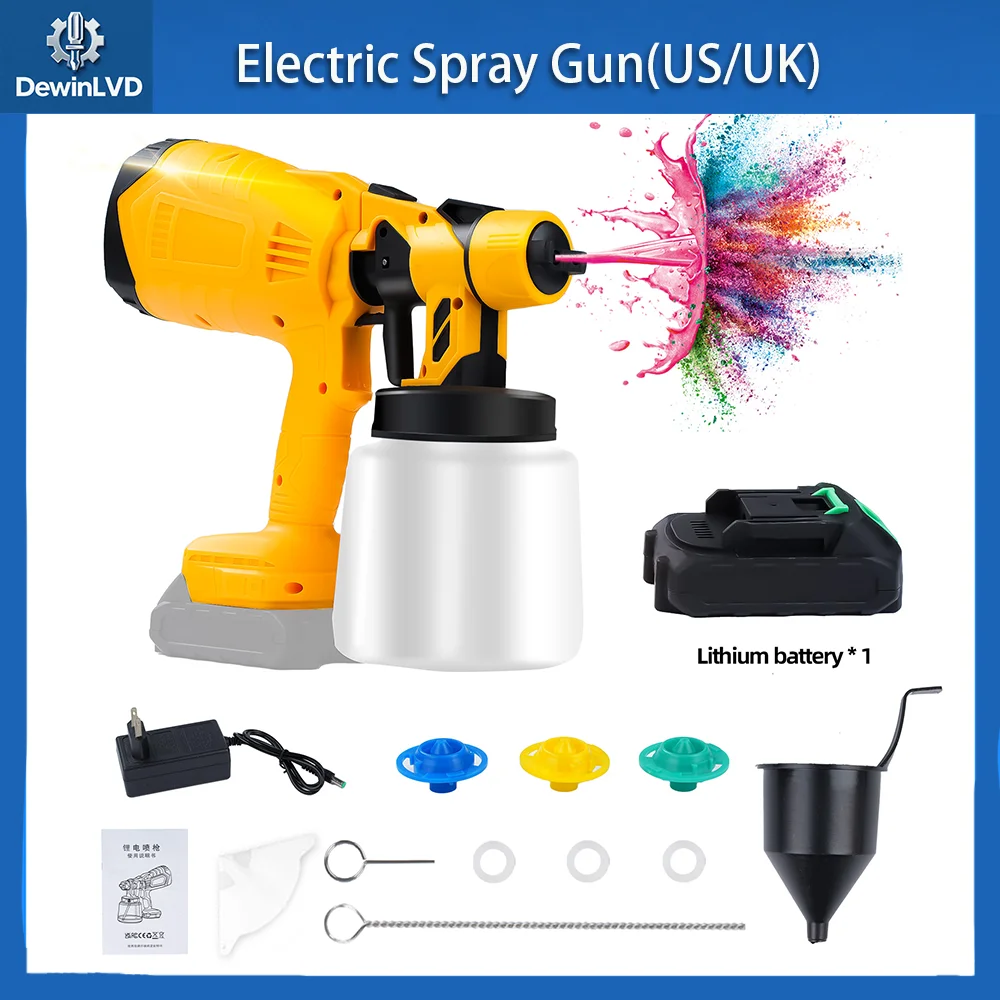 

DewinLVD Electric Spray Gun 3-Speed Spray Mode Portable Cordless Paint Sprayer HVLP Car Furniture Household High-speed Sprayer