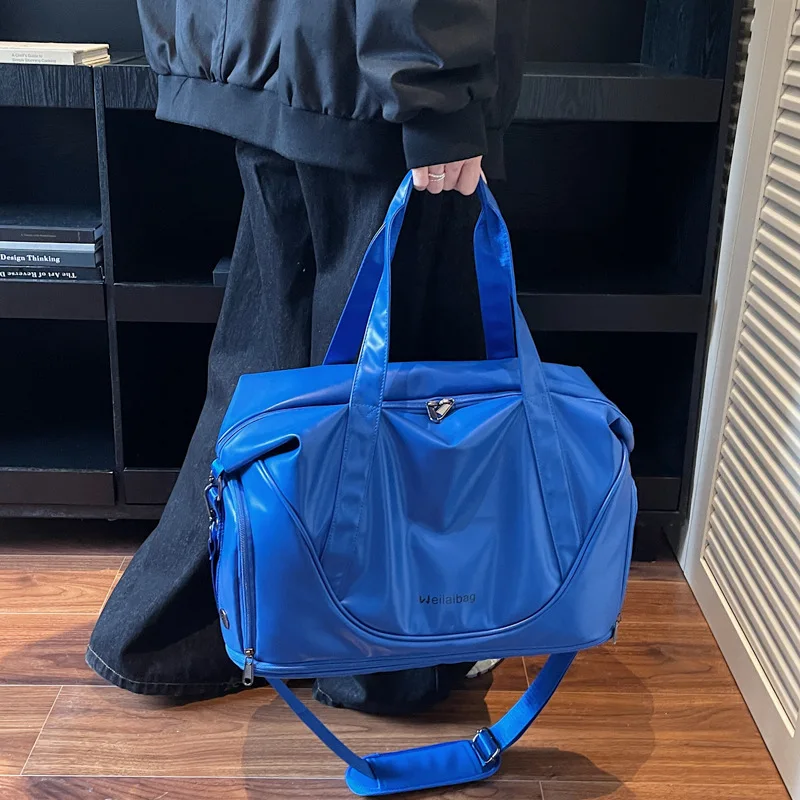 

Klein Blue Soft Leather Gym Bag Versatile Short Distance Travel Bag Lightweight Durable Outdoor Sports Training Portable Bag