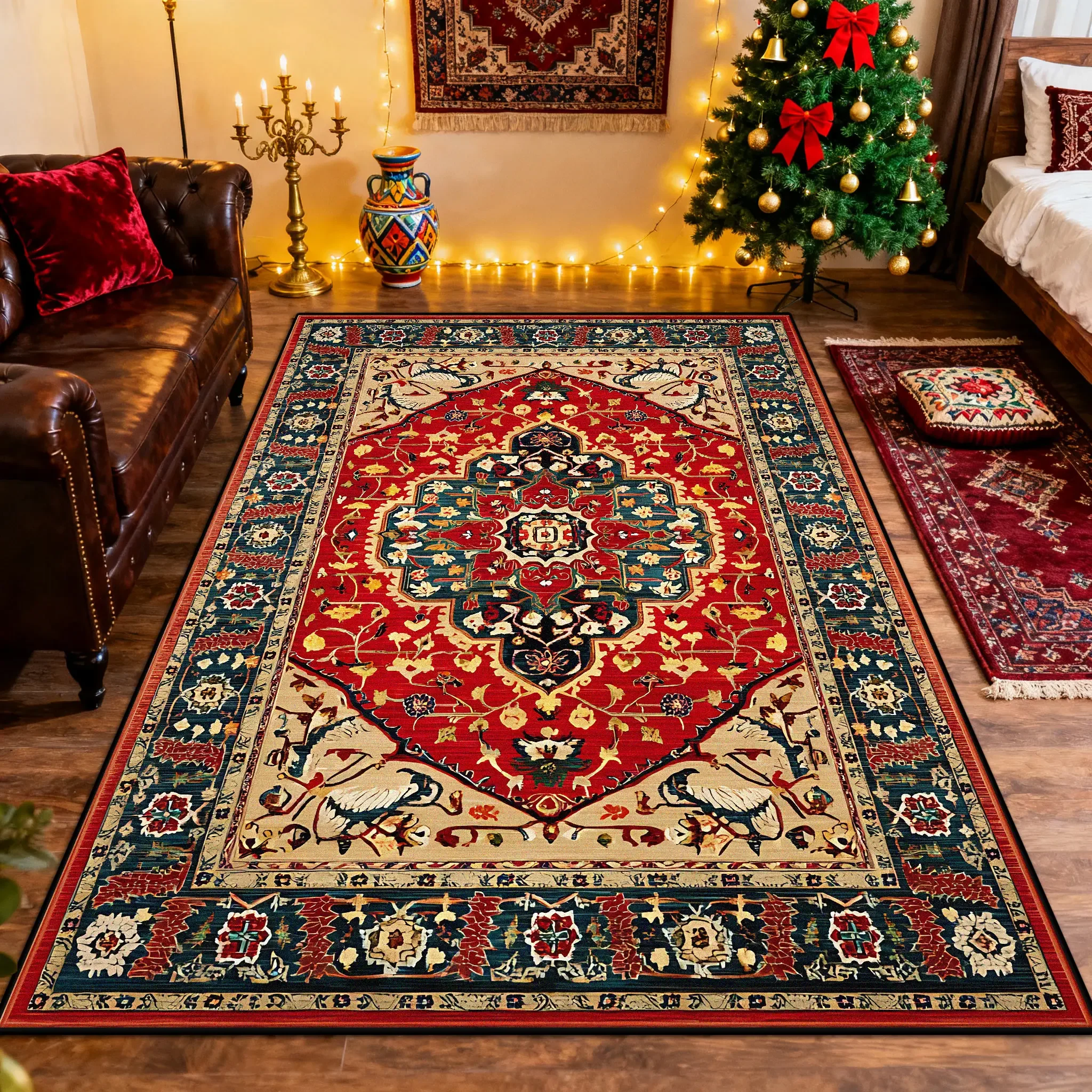 رائعة الرجعية زهرة سجادة غرفة معيشة الفارسي عيد الميلاد الديكور لينة البساط غرفة نوم السرير الفانيلا قابل للغسل الكلمة حصيرة الحنفية #1