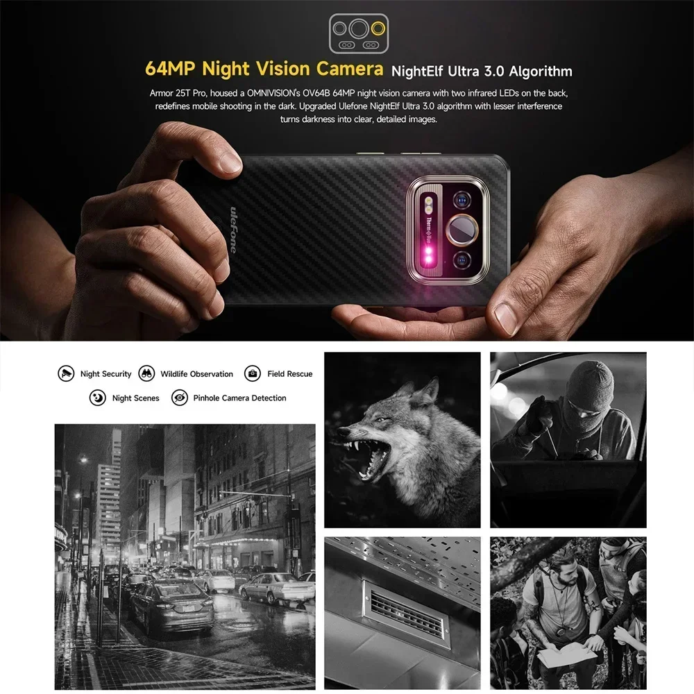 Ulefone-teléfono inteligente Armor 25T Pro 5G, resistente al agua, con imagen térmica, 33W, 50MP + 64MP, NFC, Android 14