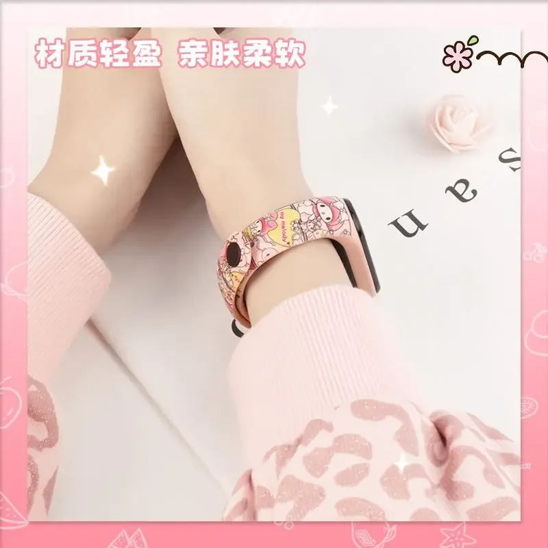 Sanrio Hello Kitty Strap for Xiaomi Mi Band 3 4 5 6 7 8 Silicone Bracelet Replacement Wriststrap Smart Watch Band Accessories