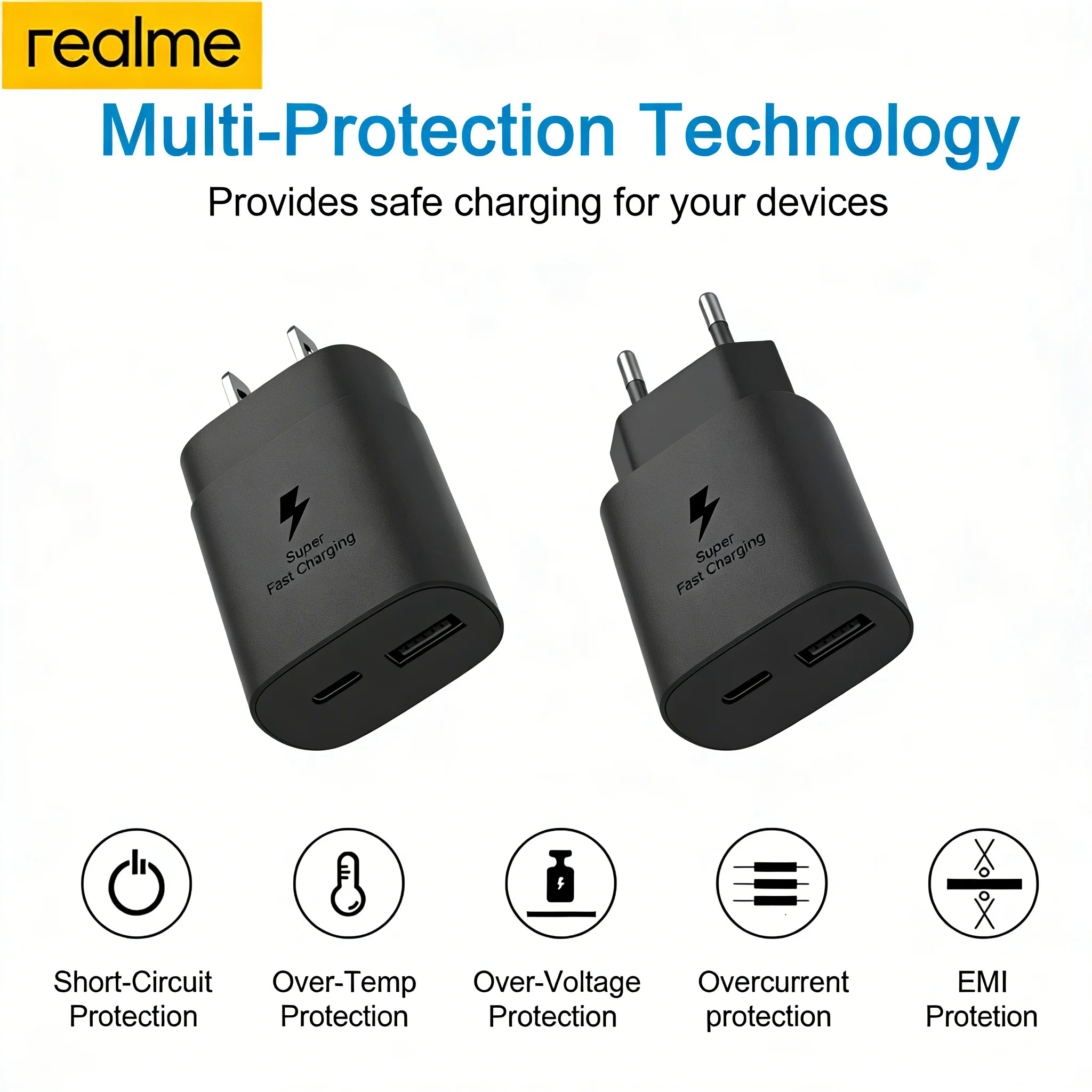 25W Wall Charger For realme For Samsung EU Plug Type C Data Cable High Speed Fast Charging Kit Phones