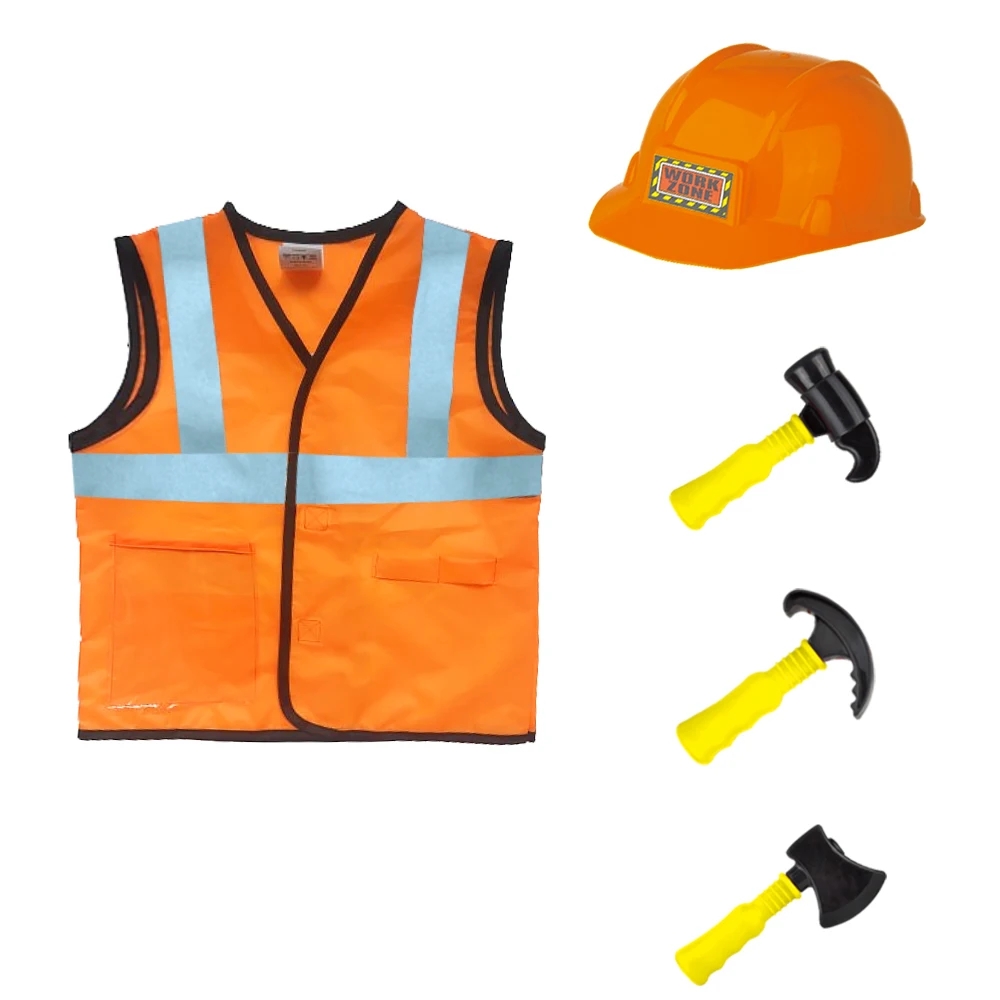 Construction Worker Costume for Boys, Pretend Builder Career Outfit for Kids, Role Play Dress Up for Halloween and Christmas