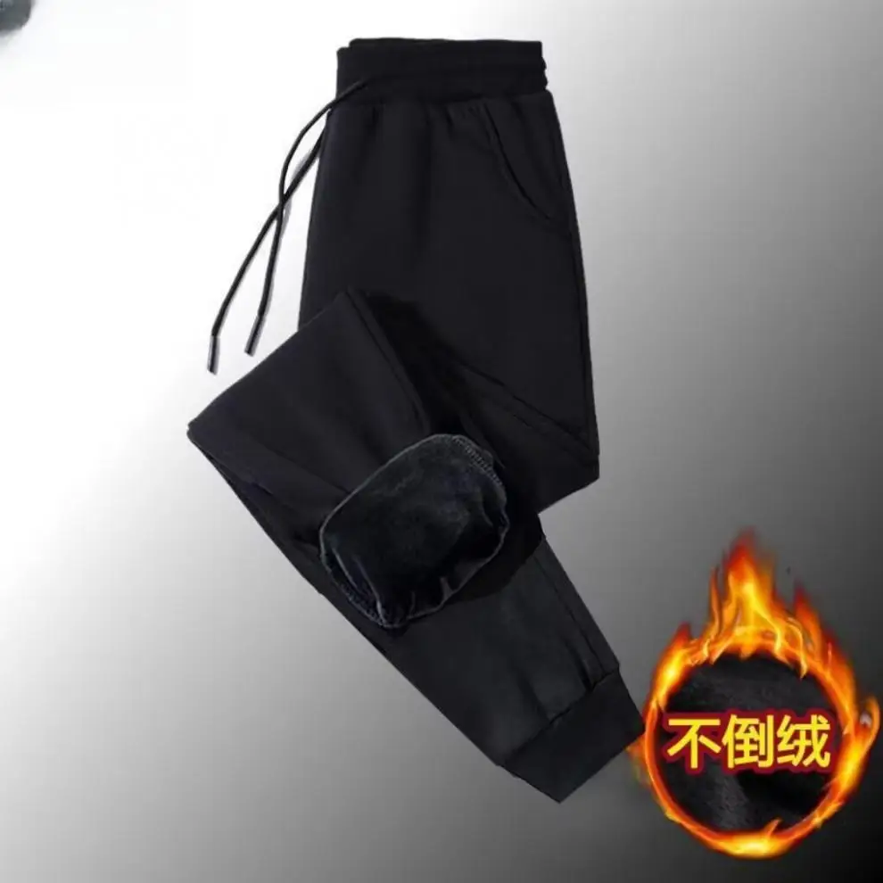 10XL حجم كبير صوف مبطن ركض دافئ مع مكبل الكاحلين رجل سراويل تقليدية القطن الراحة ملابس شتوية حجم كبير 160 كجم ارتداء