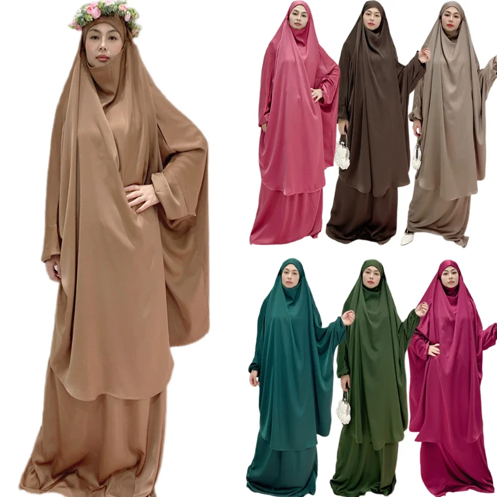 

Eid Muslim Women Hijab Dress Prayer Garment Robe Abaya Hooded Long Khimar Ramadan Gown Abayas Skirt Sets Islamic Clothes Niqab