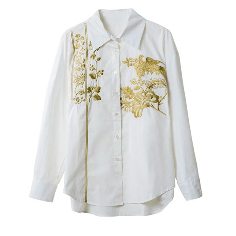 Embroidered Women Blouse White Shirt Loose Woman Clothes shirts Leisure Blouses Laple Cardigan Long Sleeve Female Blous view 5
