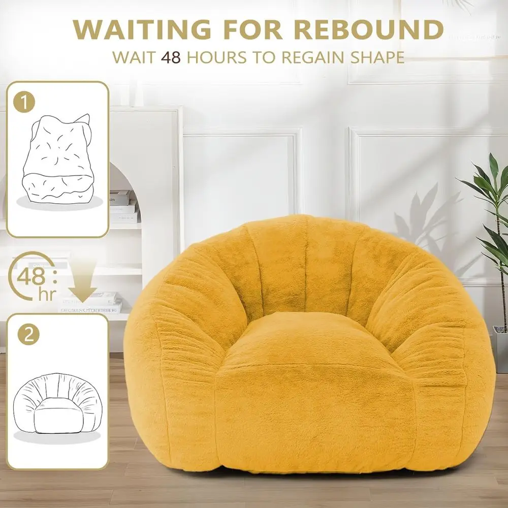 كرسي كيس فول من الفرو الصناعي الناعم كبير الحجم للبالغين، أريكة قراءة كبيرة مريحة لغرفة المعيشة وغرفة النوم والنوم، أصفر