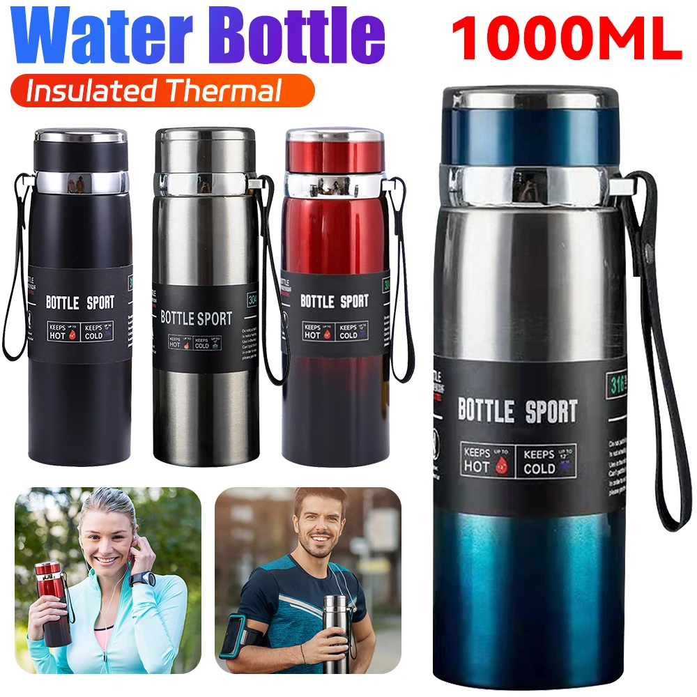 

1L Stainless Steel Water Bottle with Handle Outdoor Drink Items Portable Water Thermos Cup Sports Gym Thermal Tea Coffee Bottle