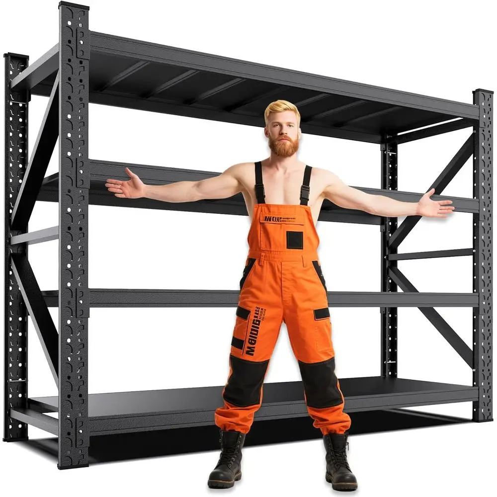 

4-ярусный металлический стеллаж повышенной прочности, грузоподъемность 7000 фунтов, регулируемая промышленная полка для хранения для гаража, склада или подвала - черный