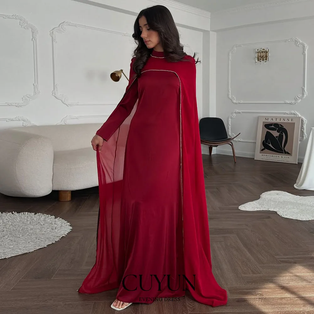 Women Formal Wear Dubai - CUYUN Kırmızı Suudi Kadın Abiye Şal