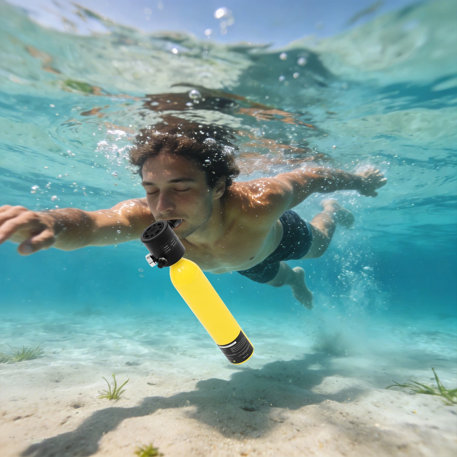 Yellow Black Portable Diving Air Cylinder With Fluorescent Pressure Gauge Triple Filtration Explosion-Proof Valve