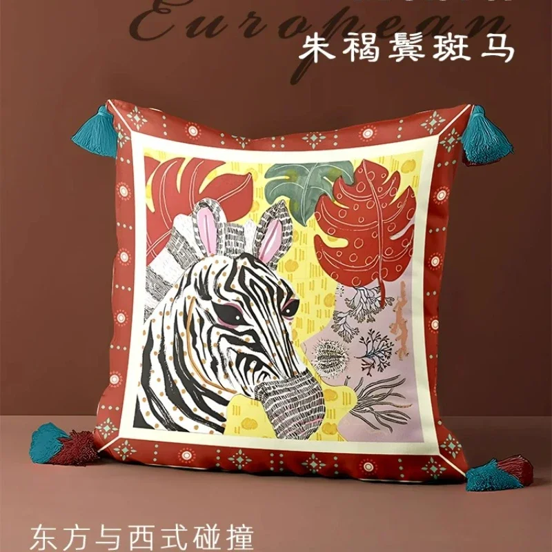Suvan Luxury Art Style Zebra Pillow Case Velvet Tassel Double-Side Printed Sofa Bedroom Cushion Cover Decoration Beautiful Home