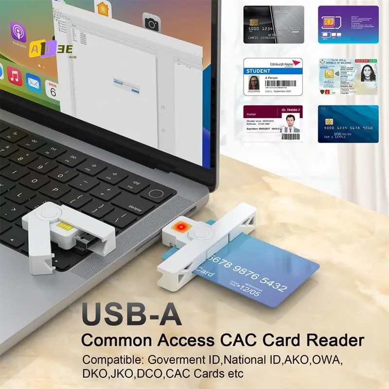 

A13E-CAC Card Reader USB C Smart Foldable DOD Type C Common Access Tax Declaration SIM/ID/Bank Card Reader For Phone Laptop