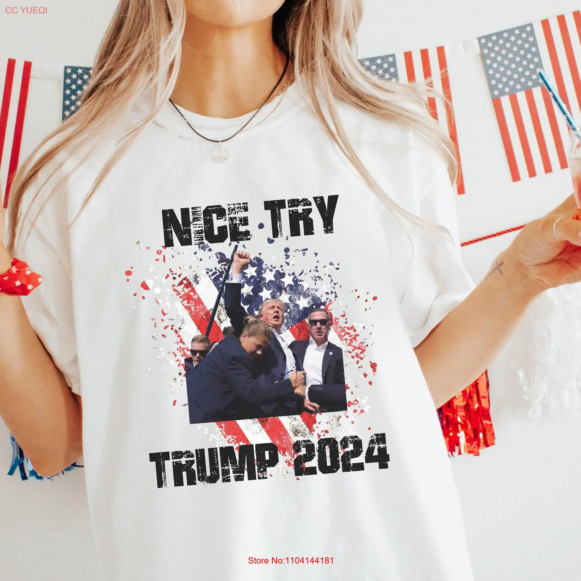 Trump 2024 T Shirt Shot Nice Try Merica Comfort Colors Fix America Again Proud Republican s long or short sleeves