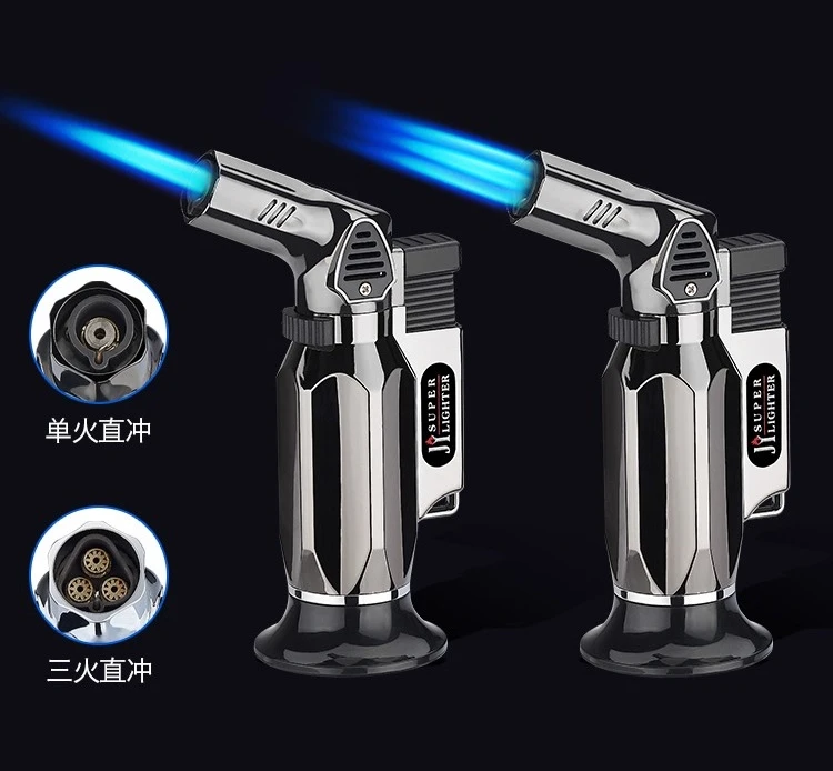 

Windproof Metal Inflatable Lighter with Three Nozzle Cigar Spray Gun Cigarette Accessories