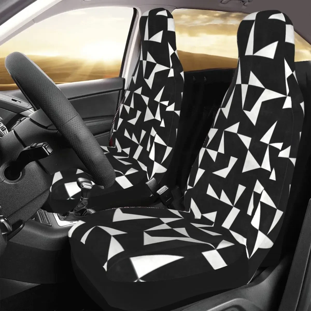 Mid-Century Modern - Black And White Concrete Car Seat Cover Custom Printing Universal Front Protector Accessories Cushion Set