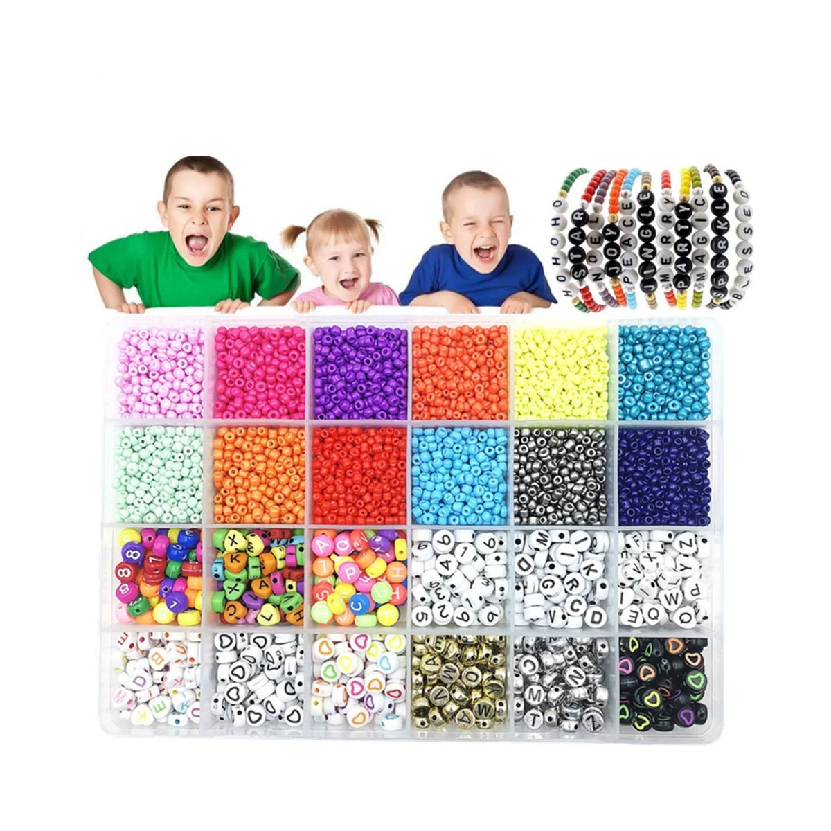 Kandi Beads Rainbow Beads for Bracelets Making Kit 24 Types Kandi Beads and Letter Beads Kit,Plastic Rainbow Beads B