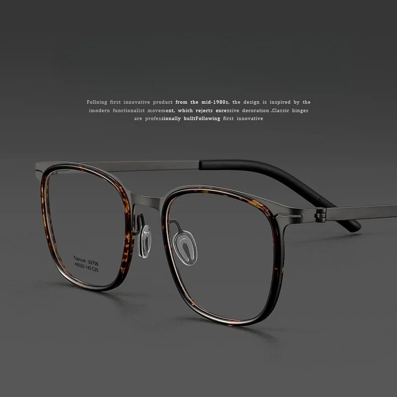 DIEDIESEE Ultra Light Pure Titanium Tortoiseshell Color Eyeglass Frame Men's Square Optical Prescription Eyeglass Frame 2706