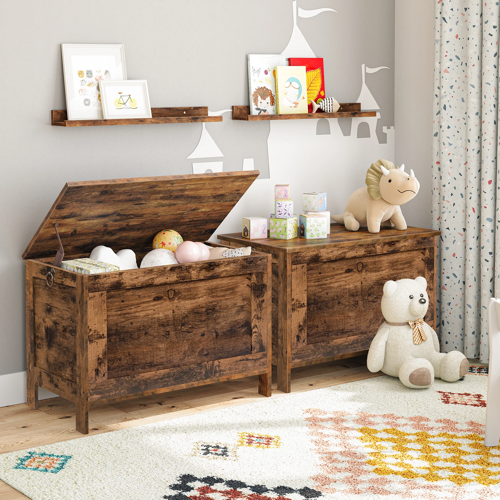 HOOBRO Storage Chest Toy Box con coperchio Retro Bench Organizer con cerniera di sicurezza robusto e stabile corridoio camera da letto soggiorno