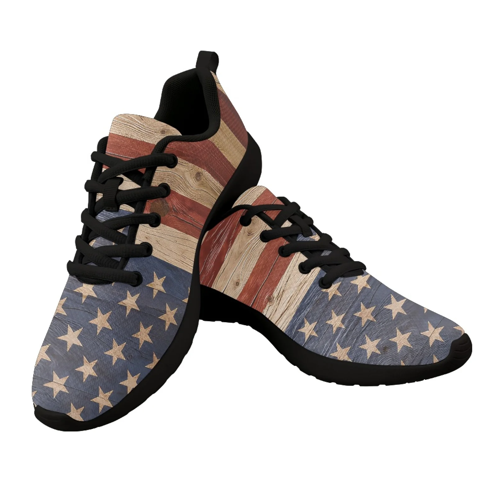 USA Flag Print Summer Flats Ladies Sneakers Mesh Sport Jogging Running Shoes For Woman Lightweight Men Casual Shoes Tennis Shoes