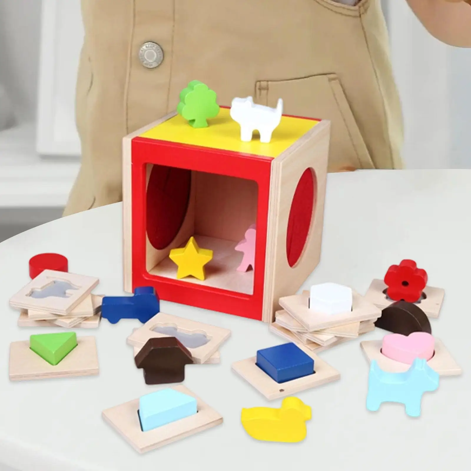 Fine Motor Skills Puzzle Toy Engaging Plaything Traveling Blocks Matching Preschool Settings Funny Wooden Shape Matching Box