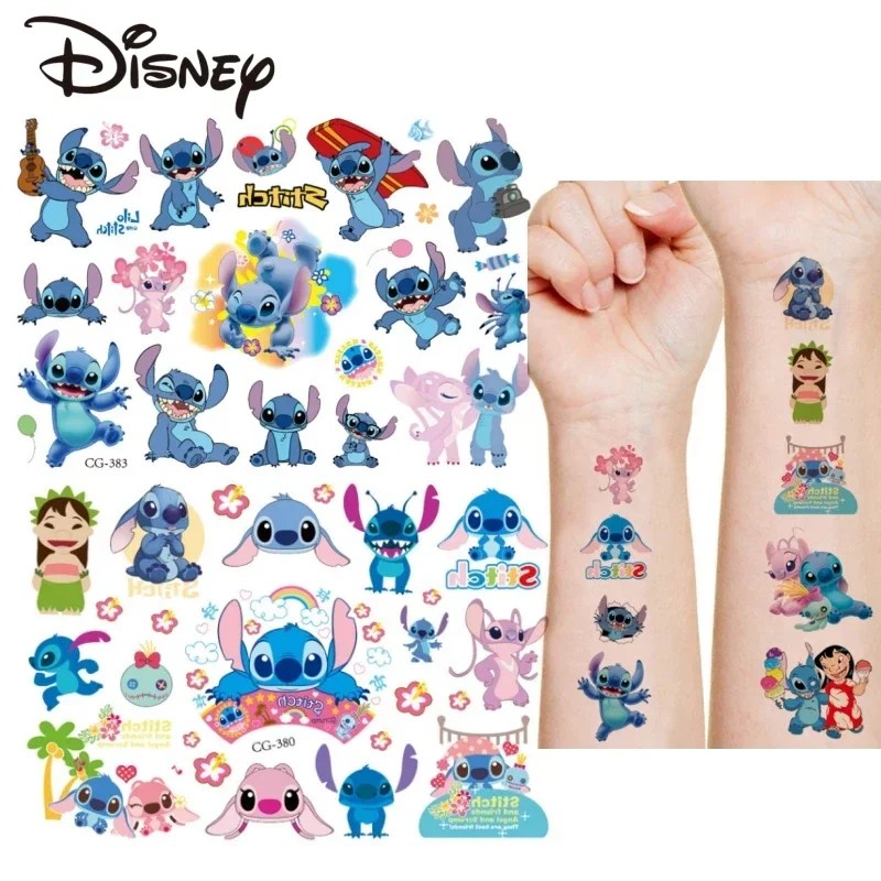 Autocollants de tatouage Disney Stitch pour enfants, accessoires d'anime, autocollants de transfert d'eau Kawaii Stitch Chicken, décorations de fête, cadeau de jouets