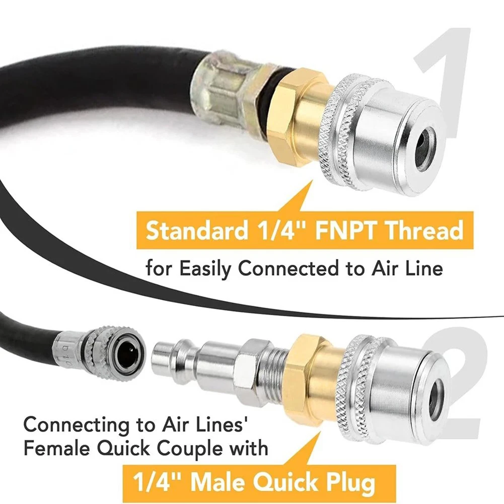 

2PCS Car Lock On Tire Inflation Connector 1/4FNPT Closed Flow Brass Straight Tire Lock On Air-Chuck Car Accessories