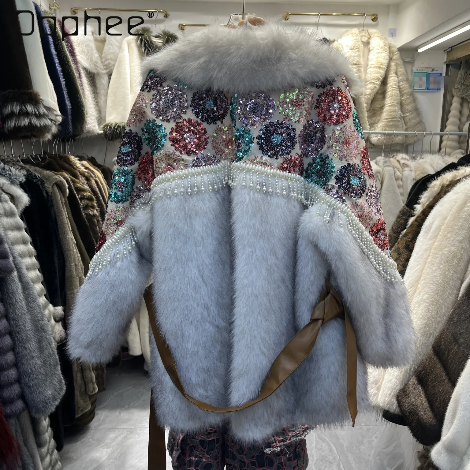 European Station 2025 Winter New Fashionable One-Piece Fur Patchwork Mink Fur Heavy Sequin Flower Thicken Coat Trendy Women