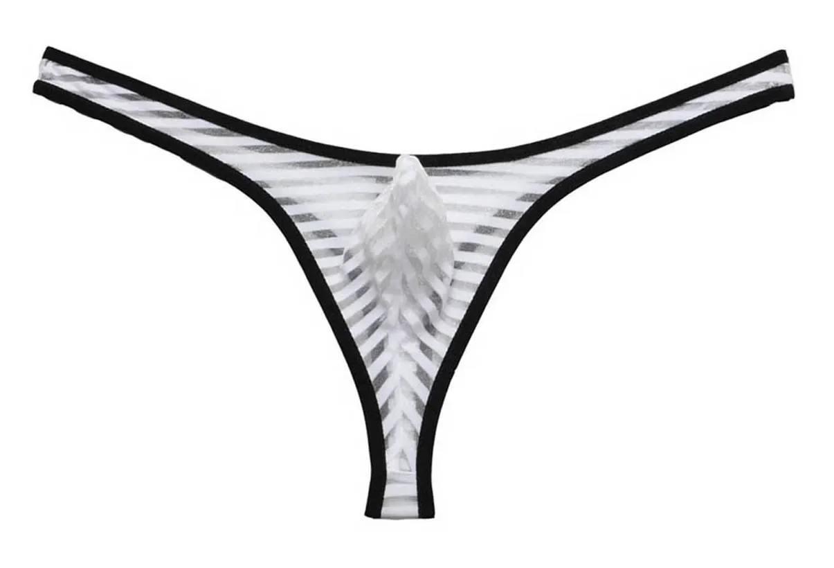 Men's Mesh Striped Thong Yarn Bikini Thong Pouch T-Back G-String jockstrap gay men thong jockstrap g string jock strap underwear