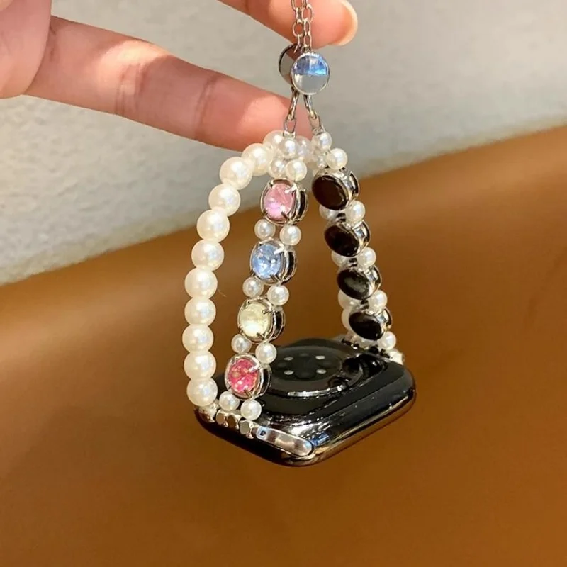 

Sweet and Colorful Pearl Diamond Double Chain Compatible iWatch Strap 38mm 40mm 41mm 42mm 44mm 45mm 49mm Fashion Strap