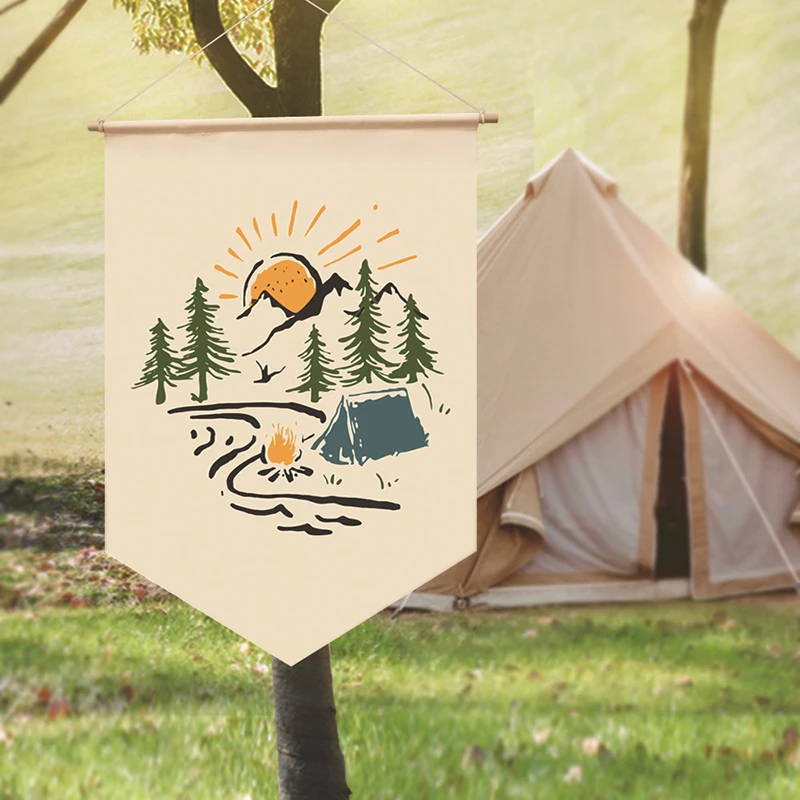 

Outdoor Camp Flags Camp Decoration Canvas Hanging Cloth Bunting Home Decorations Camping Banner Spring Travel Kids Room Ornament