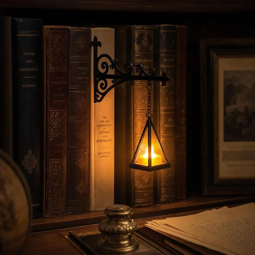 New Warm LED Library Lantern Black Mini Bookcase Lamp Reading Nook LED Nightlight Reading Nook Decor