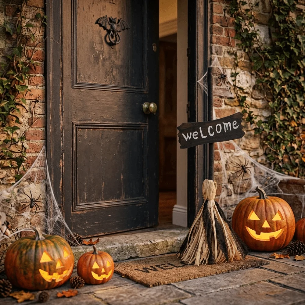 Voice-activated Halloween Witch Broom Glowing with Welcome Sign Magical Dancing Broom Movable Flexible Handle