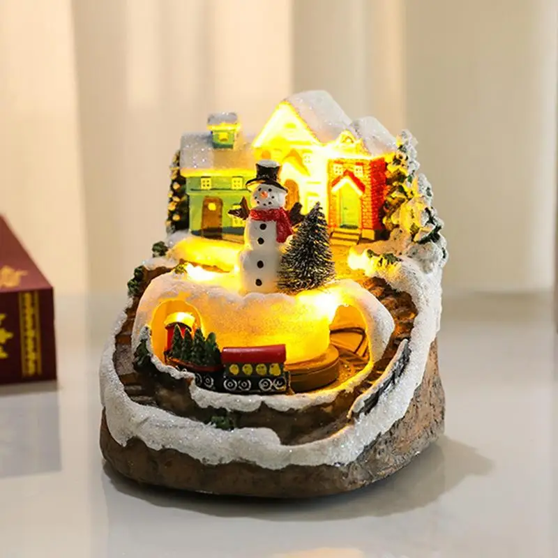 Christmas House Village Rotating Train Scene LED Lighting Battery Operated LED Light Up Christmas Decoration Creative Xmas Gifts