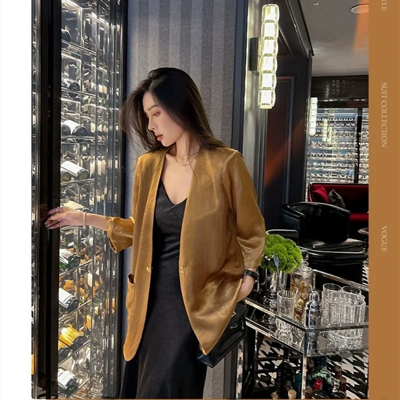 

Slimming Loose Fit Seven Quarter Sve Suit Jaet for Women Thin Summer Air Conditioned Commute Friendly Straight Cut Sle