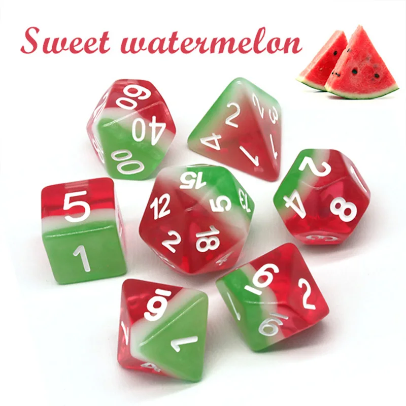 7Pcs/Set D&D Dice Resin Watermelon Polyhedral Dices Set Retro Number Portable Toys DND RPG TRPG Party Board Games Accessories