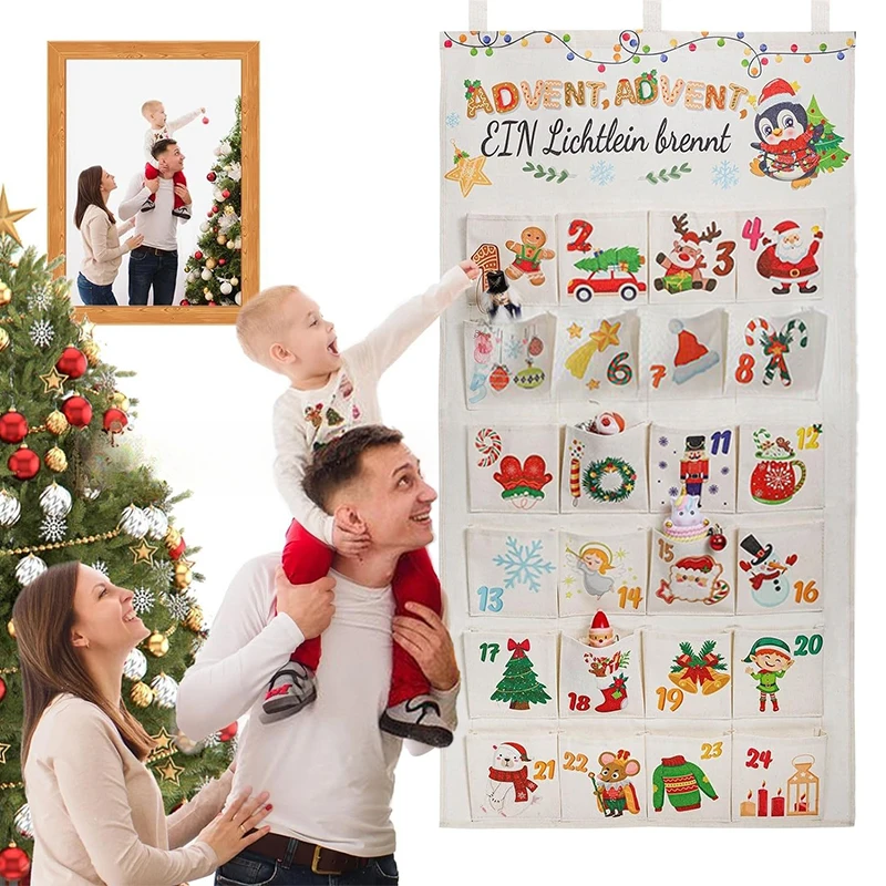 Christmas Advent Calendar Hanging Storage Bag 24 Days Pockets Christmas Decoration For Office Wall Door Bathroom Home Decoration