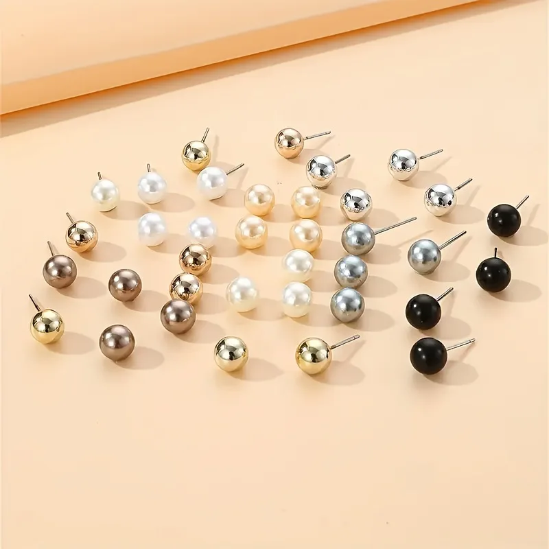 18 Pairs Elegant Multi-color Imitation Pearl Stud Earrings Korean Charm Ball Bead Earrings Women Trend Party Wedding Jewelry Set