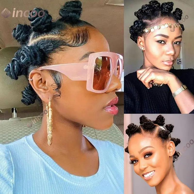 Peruca trançada Bantu-Knots para mulheres negras, sintética, renda cheia, tranças sem nós, tranças jumbo, perucas trançadas de cornrow